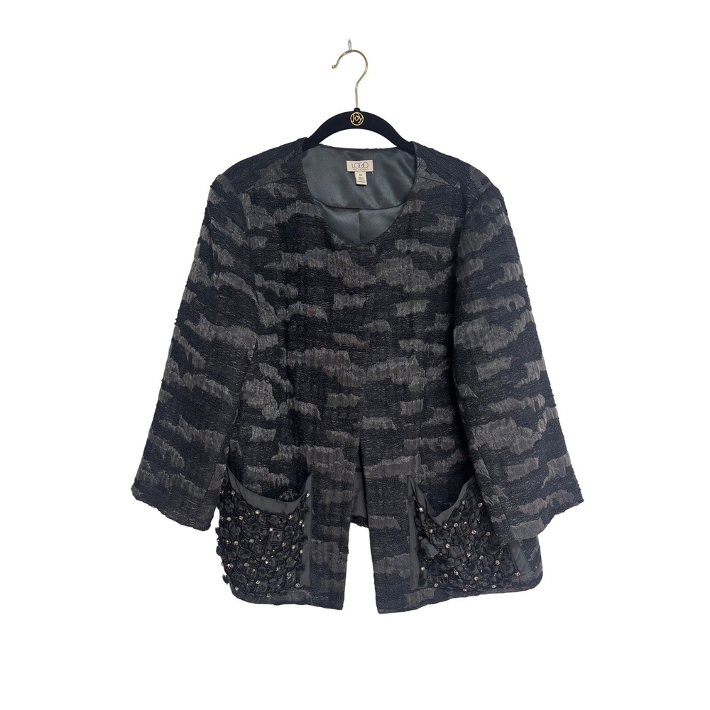 LOGO Lori Goldstein, Textured Black Blazer, Women's Size 14‎